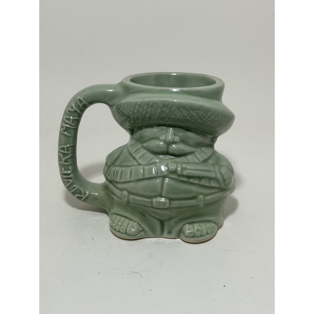 Art-Pill Riviera Maya Mexico Figural Sombrero Mug Celadon Green Ceramic